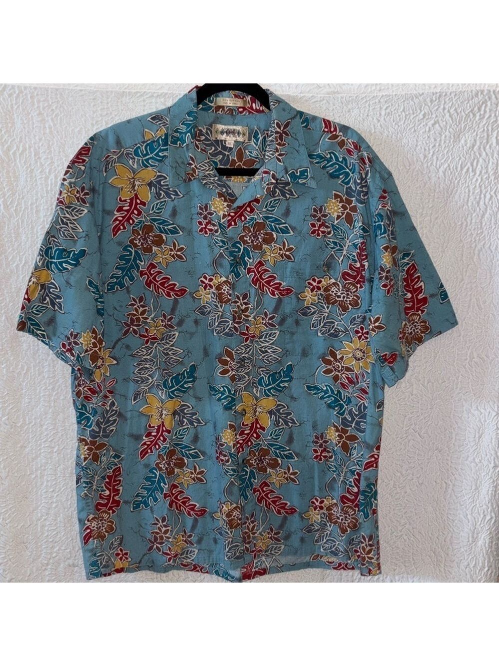 Campia Moda Button Down Hawaiian Tropical Print Short Sleeve Shirt